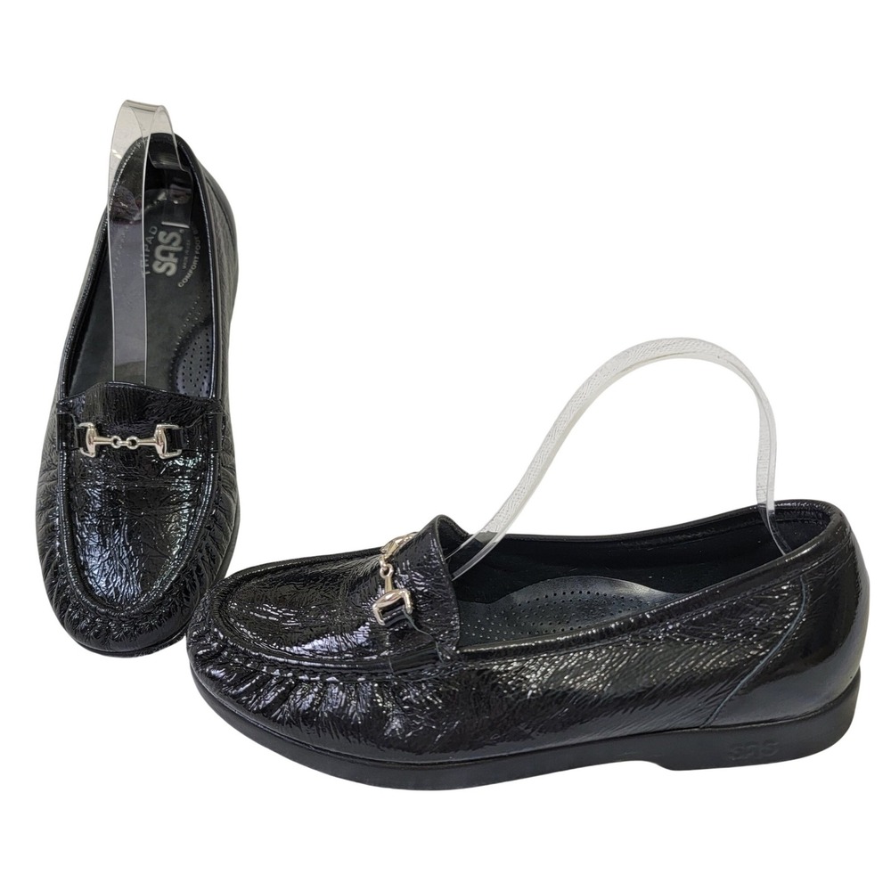 SAS Metro Comfort Bit Loafers Black Patent Leather Size 9 WW Mocassins EUC